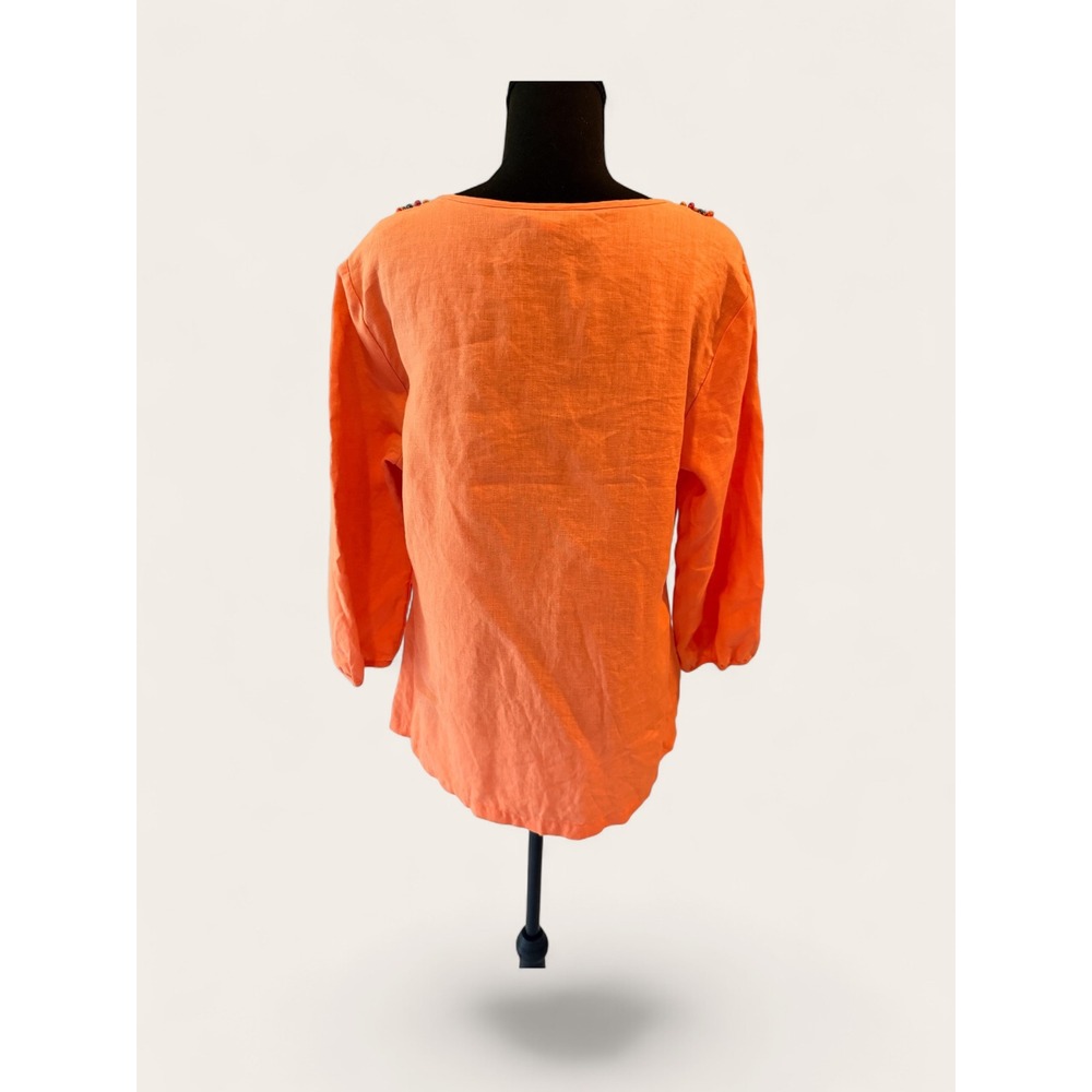 Boden Vibrant Orange Intricate Linen Beaded Neckline Blouse 3/4 Boho Top - Picture 6 of 12